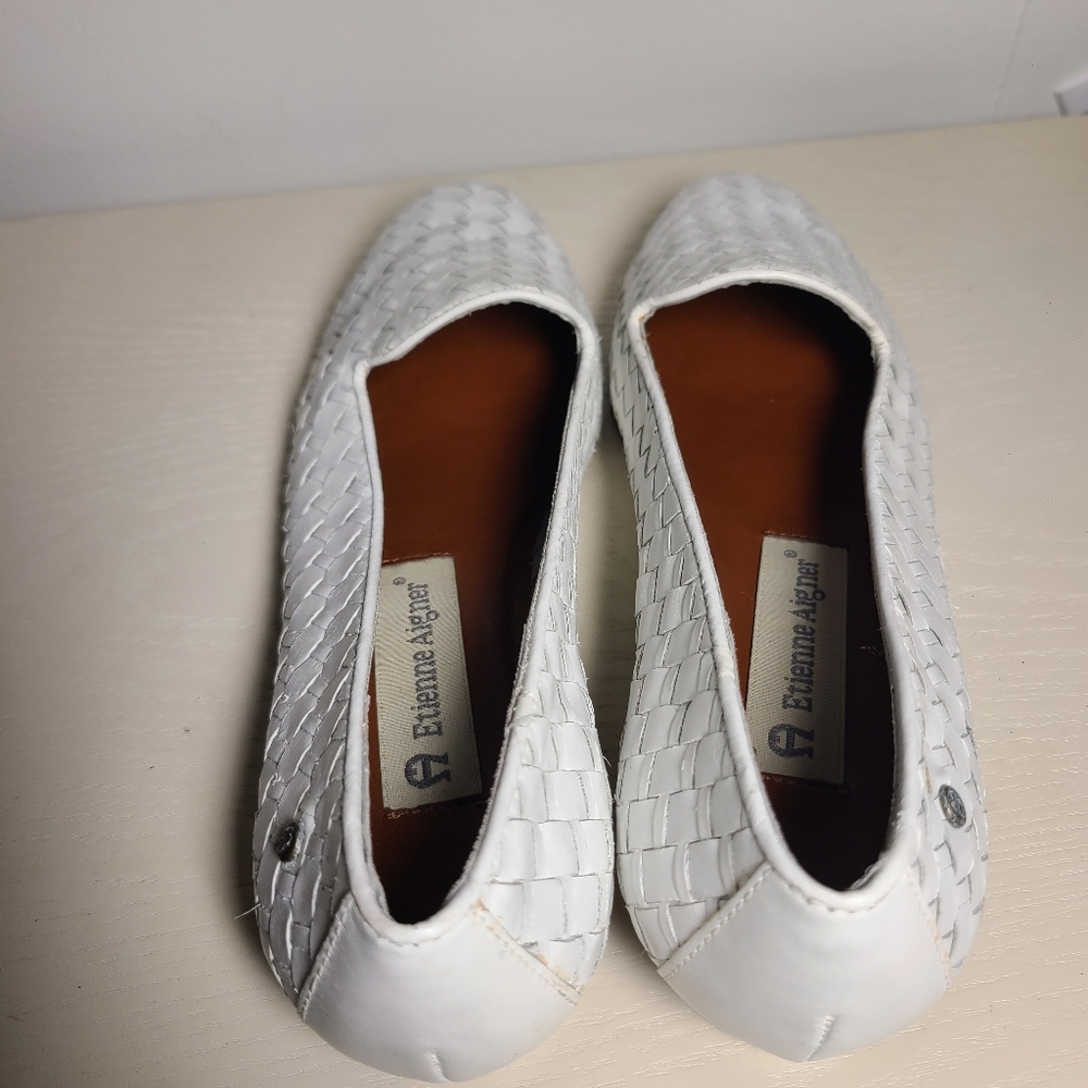 Etienne Aigner White Woven Leather Loafers Flats Size 6 - Picture 10 of 16